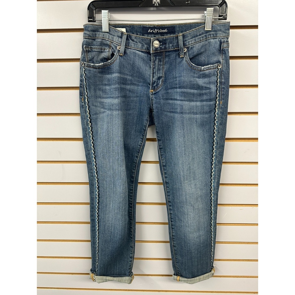Driftwood Denim Jeans Women Sz 27 Audrey Distress Western Aztec Embroidered Seam
